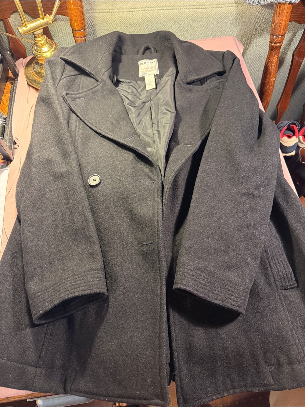 Old Navy Black Women's Pea Coat with Wide Notch Collar